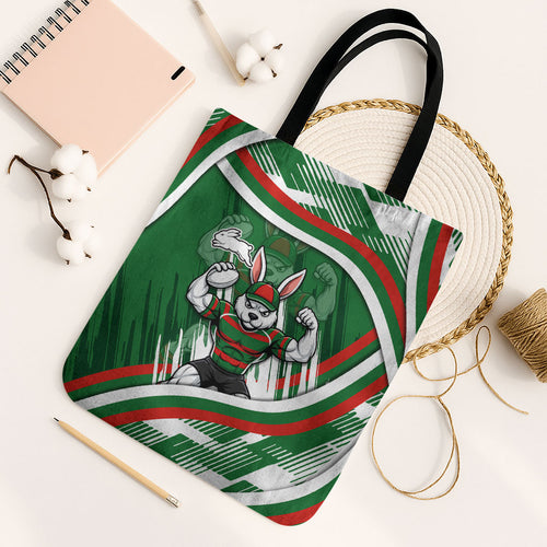 Rabbitohs Rugby Mascot Tote Bag Fierce Athlete Graphic in Sports Style
