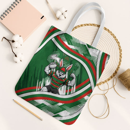Rabbitohs Rugby Mascot Tote Bag Fierce Athlete Graphic in Sports Style