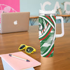 Rabbitohs Rugby Mascot Tumbler With Handle Fierce Athlete Graphic in Sports Style