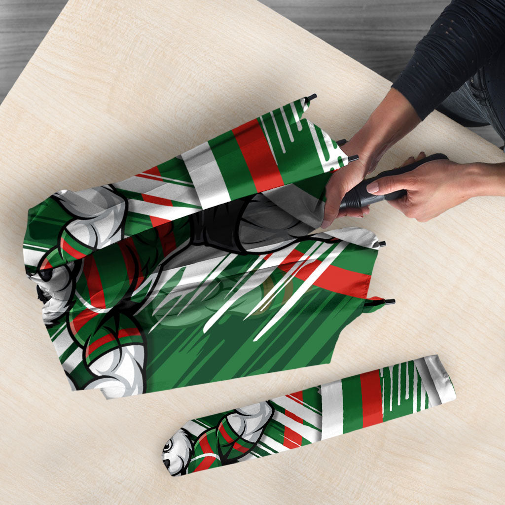Rabbitohs Rugby Mascot Umbrella Fierce Athlete Graphic in Sports Style