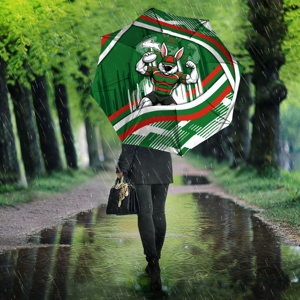 Rabbitohs Rugby Mascot Umbrella Fierce Athlete Graphic in Sports Style