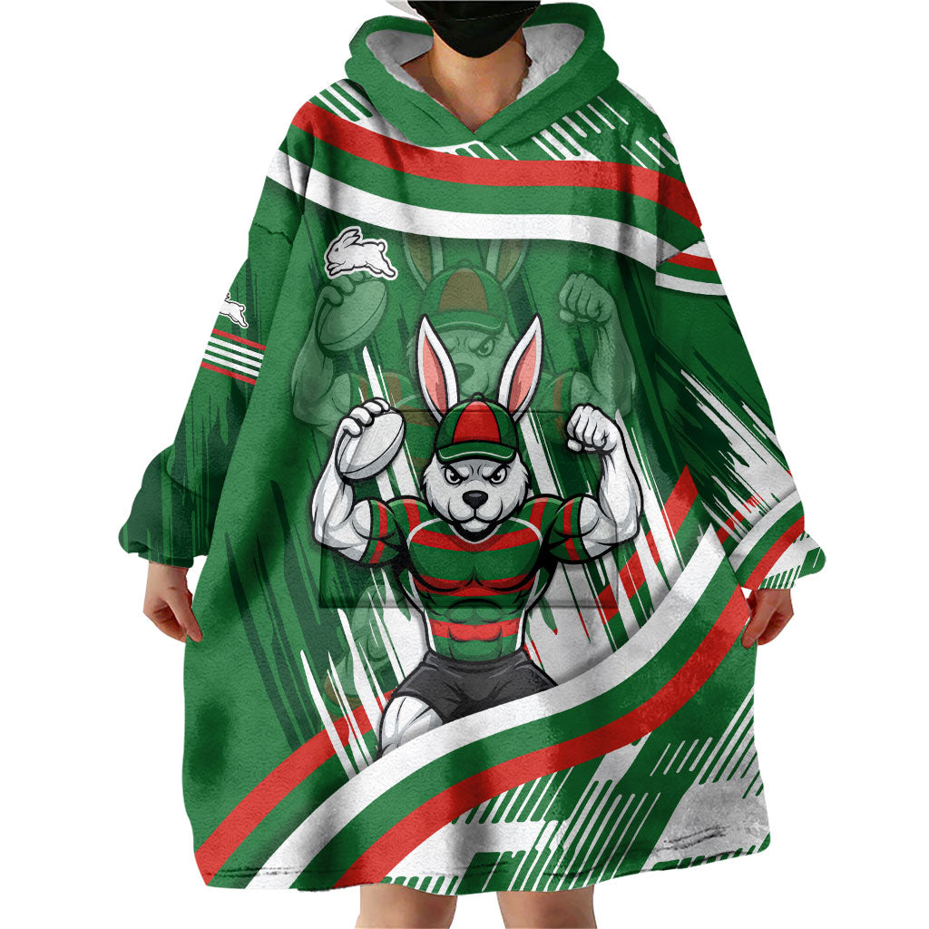 Rabbitohs Rugby Mascot Wearable Blanket Hoodie Fierce Athlete Graphic in Sports Style