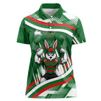 Rabbitohs Rugby Mascot Women Polo Shirt Fierce Athlete Graphic in Sports Style