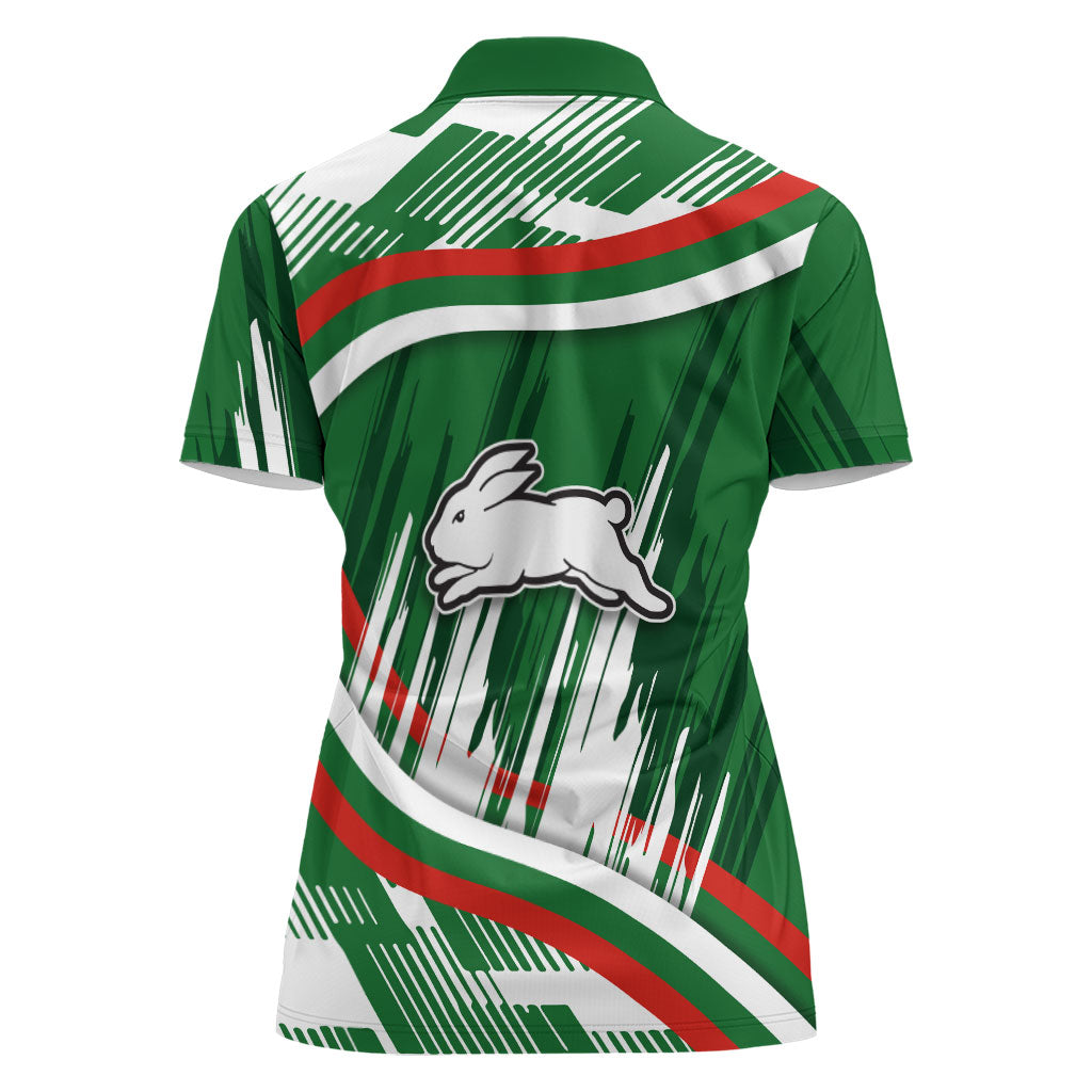 Rabbitohs Rugby Mascot Women Polo Shirt Fierce Athlete Graphic in Sports Style