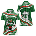 Rabbitohs Rugby Mascot Women Polo Shirt Fierce Athlete Graphic in Sports Style