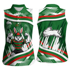 Rabbitohs Rugby Mascot Women Sleeveless Polo Shirt Fierce Athlete Graphic in Sports Style