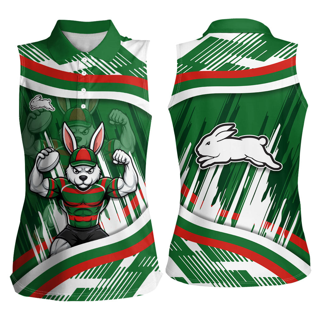 Rabbitohs Rugby Mascot Women Sleeveless Polo Shirt Fierce Athlete Graphic in Sports Style