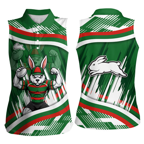 Rabbitohs Rugby Mascot Women Sleeveless Polo Shirt Fierce Athlete Graphic in Sports Style