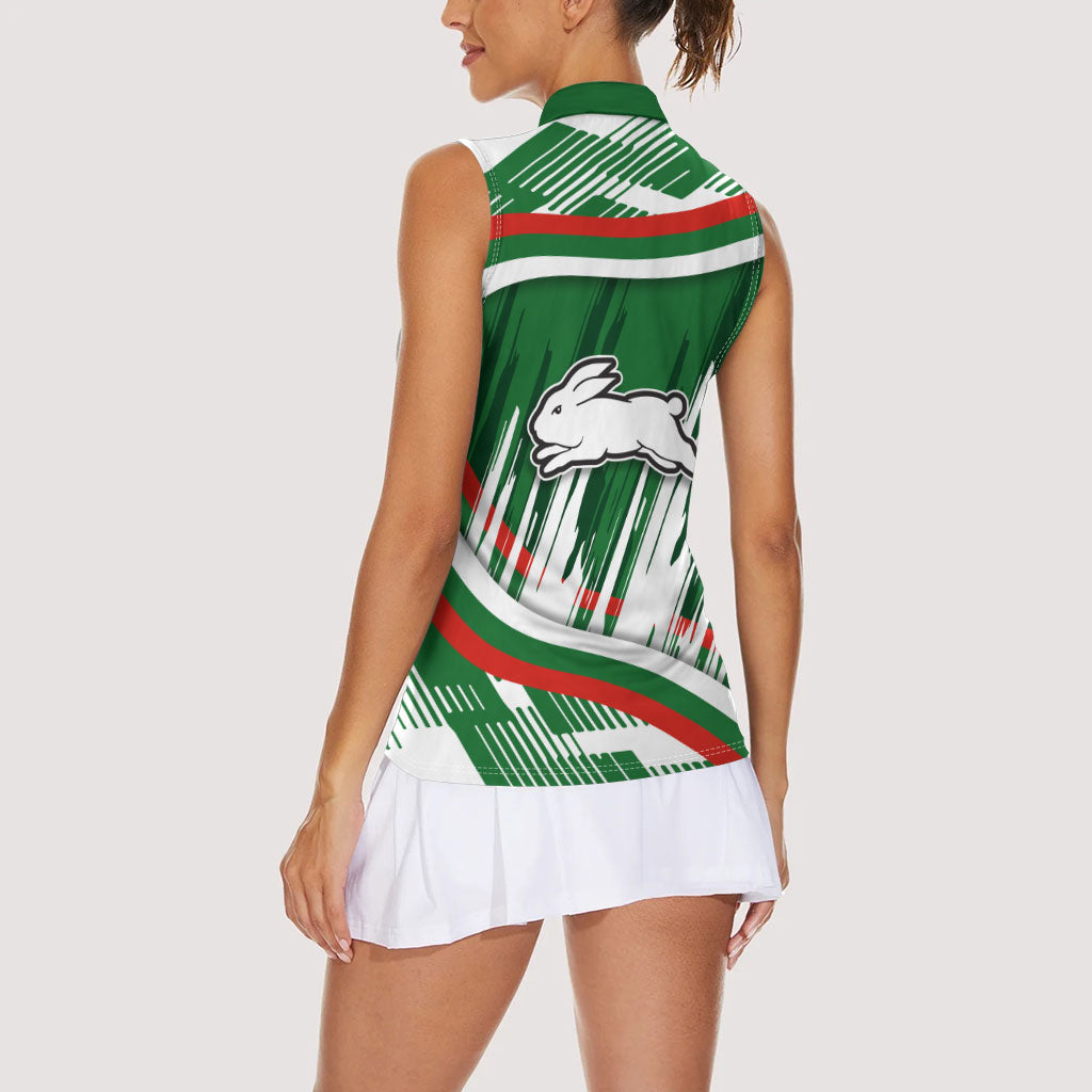 Rabbitohs Rugby Mascot Women Sleeveless Polo Shirt Fierce Athlete Graphic in Sports Style