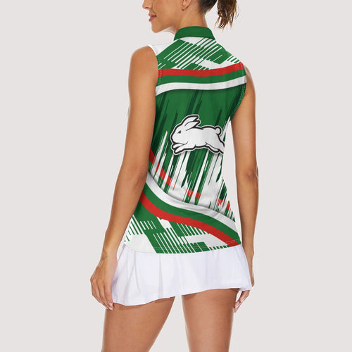 Rabbitohs Rugby Mascot Women Sleeveless Polo Shirt Fierce Athlete Graphic in Sports Style
