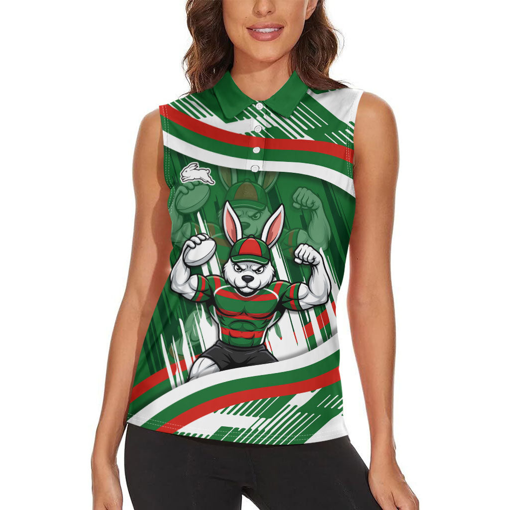 Rabbitohs Rugby Mascot Women Sleeveless Polo Shirt Fierce Athlete Graphic in Sports Style