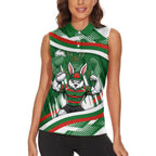 Rabbitohs Rugby Mascot Women Sleeveless Polo Shirt Fierce Athlete Graphic in Sports Style