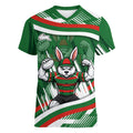 Rabbitohs Rugby Mascot Women V-Neck T-Shirt Fierce Athlete Graphic in Sports Style