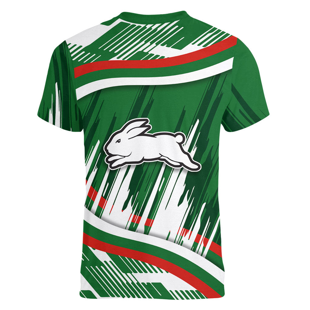 Rabbitohs Rugby Mascot Women V-Neck T-Shirt Fierce Athlete Graphic in Sports Style