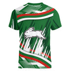 Rabbitohs Rugby Mascot Women V-Neck T-Shirt Fierce Athlete Graphic in Sports Style