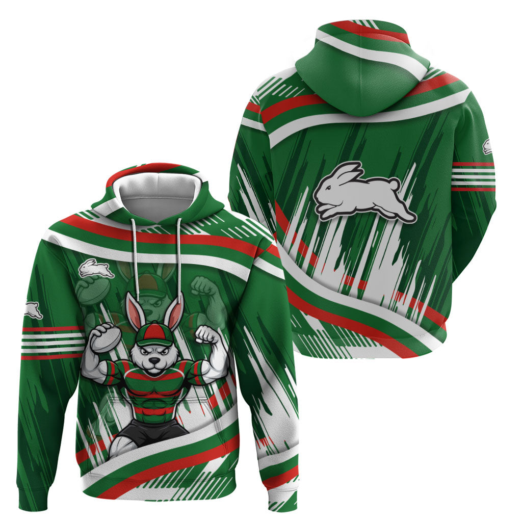 Rabbitohs Rugby Mascot Zip Hoodie Fierce Athlete Graphic in Sports Style