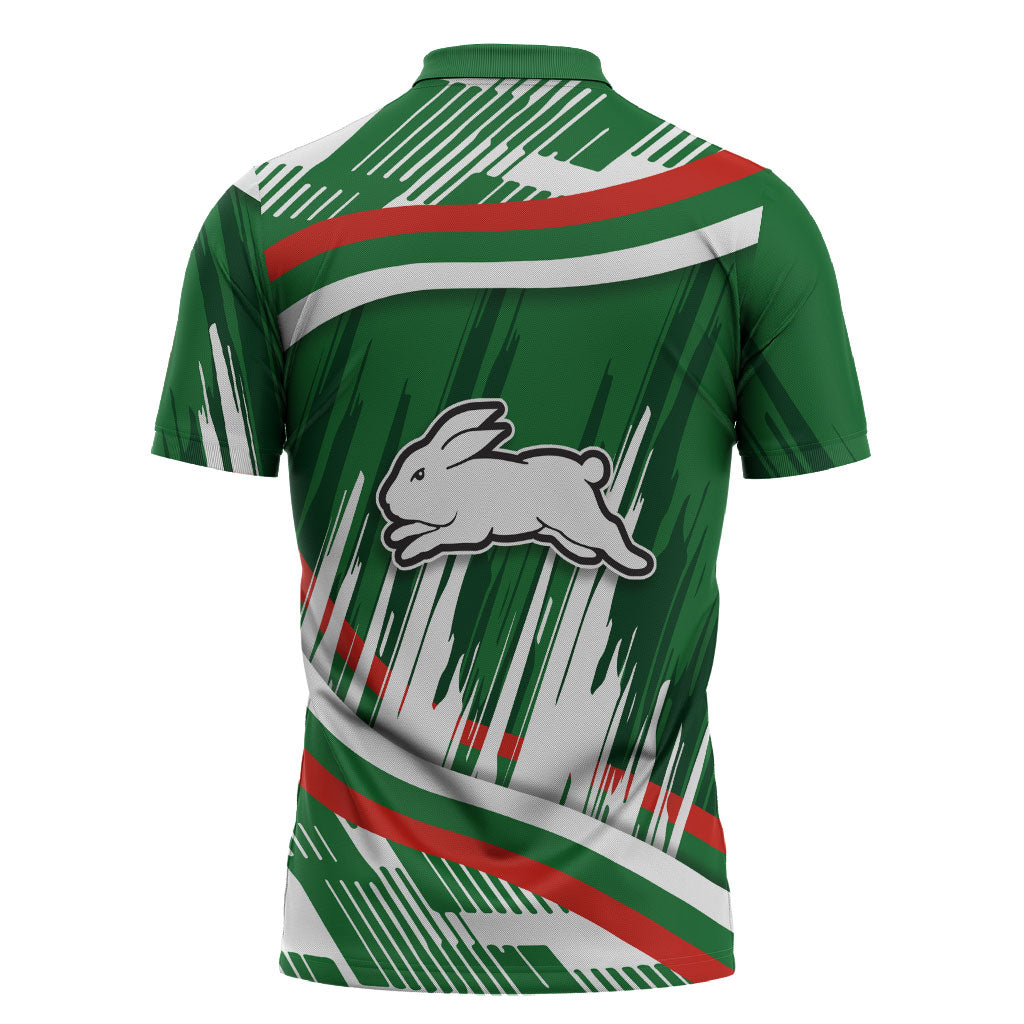 Rabbitohs Rugby Mascot Zipper Polo Shirt Fierce Athlete Graphic in Sports Style