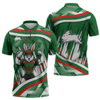 Rabbitohs Rugby Mascot Zipper Polo Shirt Fierce Athlete Graphic in Sports Style