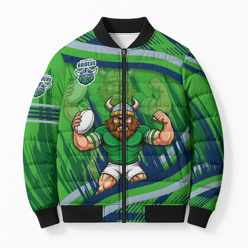 Canberra Raiders Rugby Mascot Bomber Puffer Jacket Fierce Athlete Graphic in Sports Style