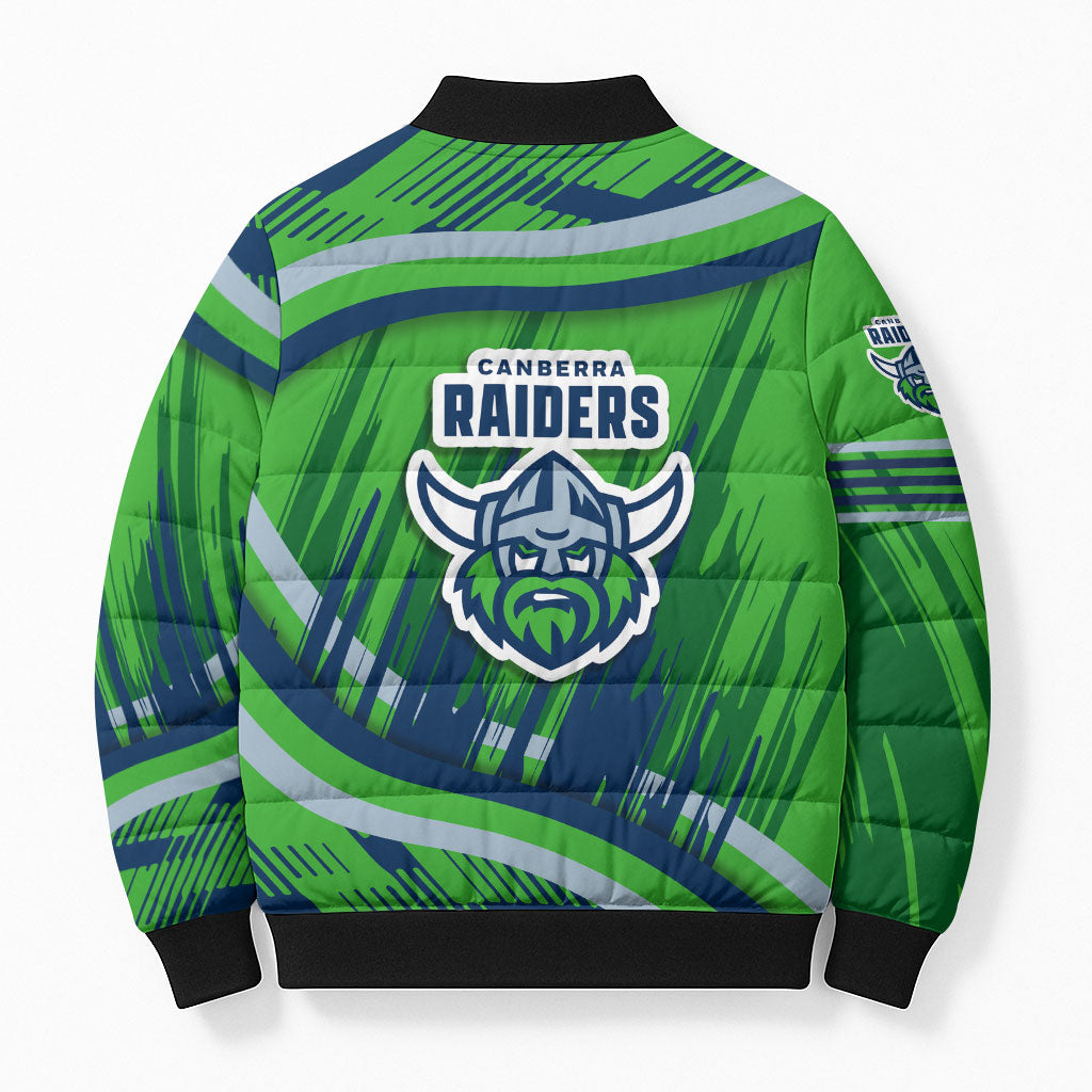 Canberra Raiders Rugby Mascot Bomber Puffer Jacket Fierce Athlete Graphic in Sports Style