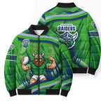 Canberra Raiders Rugby Mascot Bomber Puffer Jacket Fierce Athlete Graphic in Sports Style