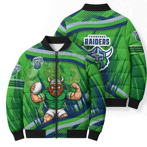 Canberra Raiders Rugby Mascot Bomber Puffer Jacket Fierce Athlete Graphic in Sports Style