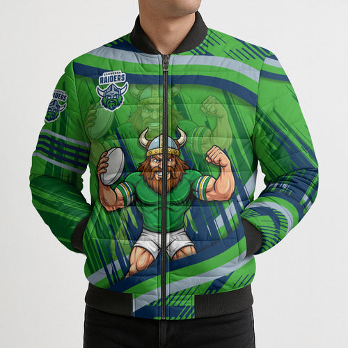 Canberra Raiders Rugby Mascot Bomber Puffer Jacket Fierce Athlete Graphic in Sports Style