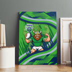 Canberra Raiders Rugby Mascot Canvas Wall Art Fierce Athlete Graphic in Sports Style
