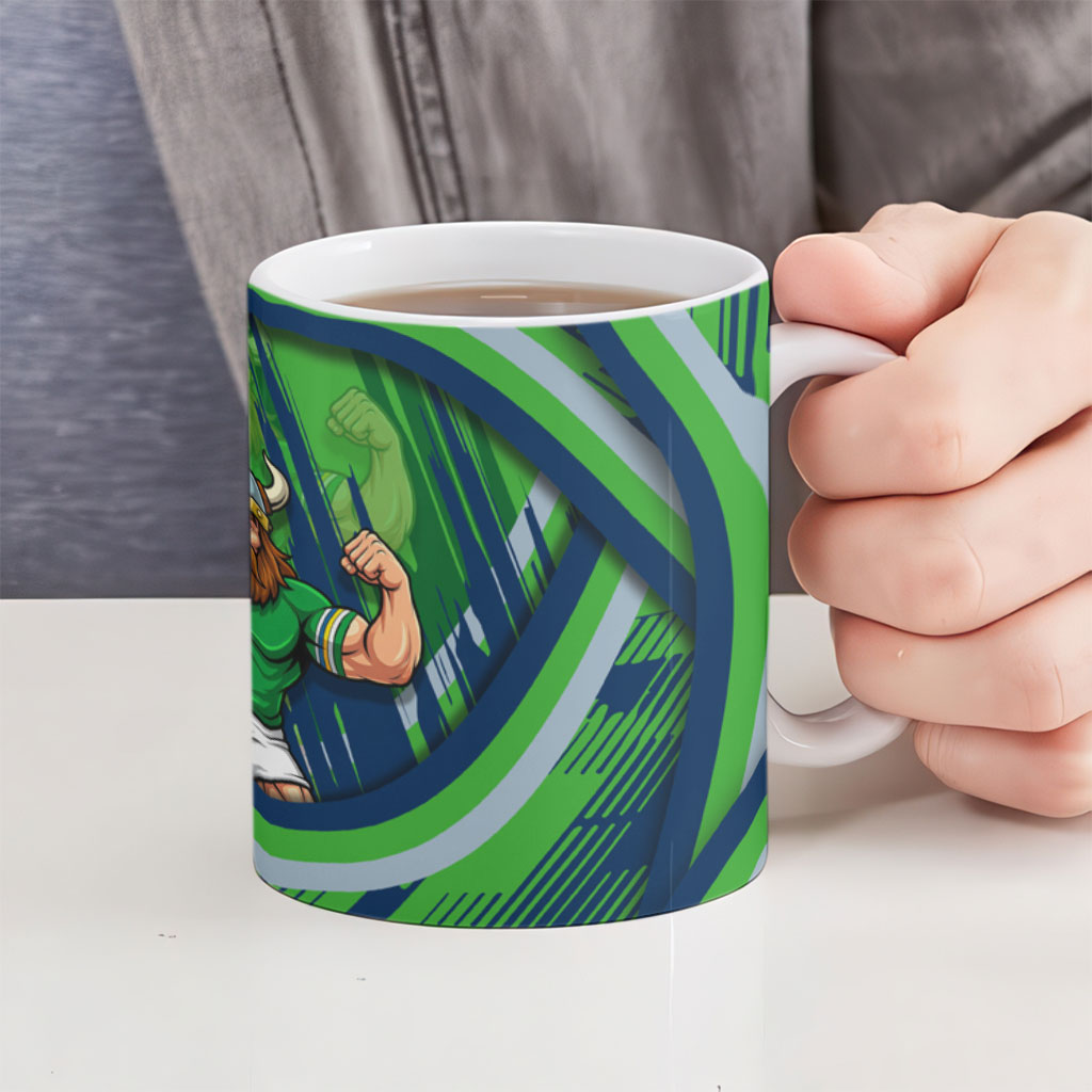 Canberra Raiders Rugby Mascot Ceramic Mug Fierce Athlete Graphic in Sports Style