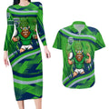 Canberra Raiders Rugby Mascot Couples Matching Long Sleeve Bodycon Dress and Hawaiian Shirt Fierce Athlete Graphic in Sports Style