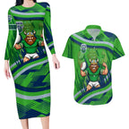 Canberra Raiders Rugby Mascot Couples Matching Long Sleeve Bodycon Dress and Hawaiian Shirt Fierce Athlete Graphic in Sports Style