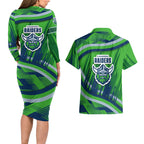 Canberra Raiders Rugby Mascot Couples Matching Long Sleeve Bodycon Dress and Hawaiian Shirt Fierce Athlete Graphic in Sports Style