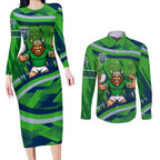 Canberra Raiders Rugby Mascot Couples Matching Long Sleeve Bodycon Dress and Long Sleeve Button Shirt Fierce Athlete Graphic in Sports Style