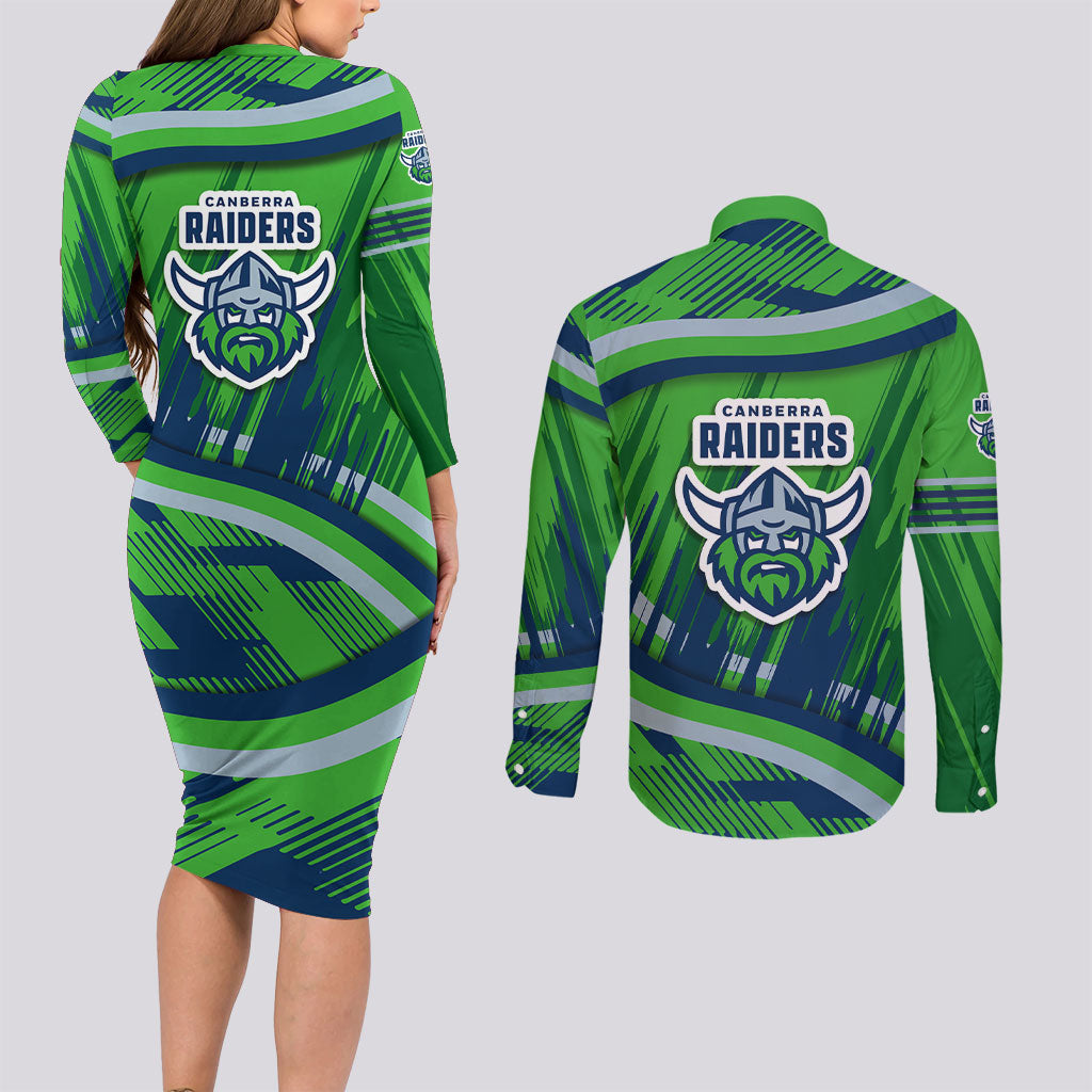 Canberra Raiders Rugby Mascot Couples Matching Long Sleeve Bodycon Dress and Long Sleeve Button Shirt Fierce Athlete Graphic in Sports Style