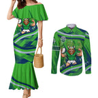 Canberra Raiders Rugby Mascot Couples Matching Mermaid Dress and Long Sleeve Button Shirt Fierce Athlete Graphic in Sports Style