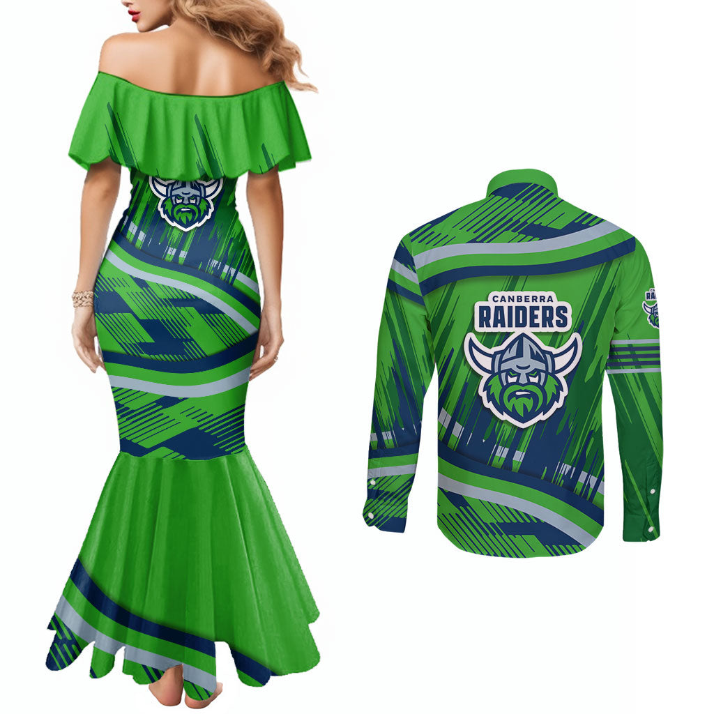 Canberra Raiders Rugby Mascot Couples Matching Mermaid Dress and Long Sleeve Button Shirt Fierce Athlete Graphic in Sports Style