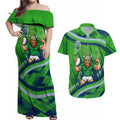 Canberra Raiders Rugby Mascot Couples Matching Off Shoulder Maxi Dress and Hawaiian Shirt Fierce Athlete Graphic in Sports Style