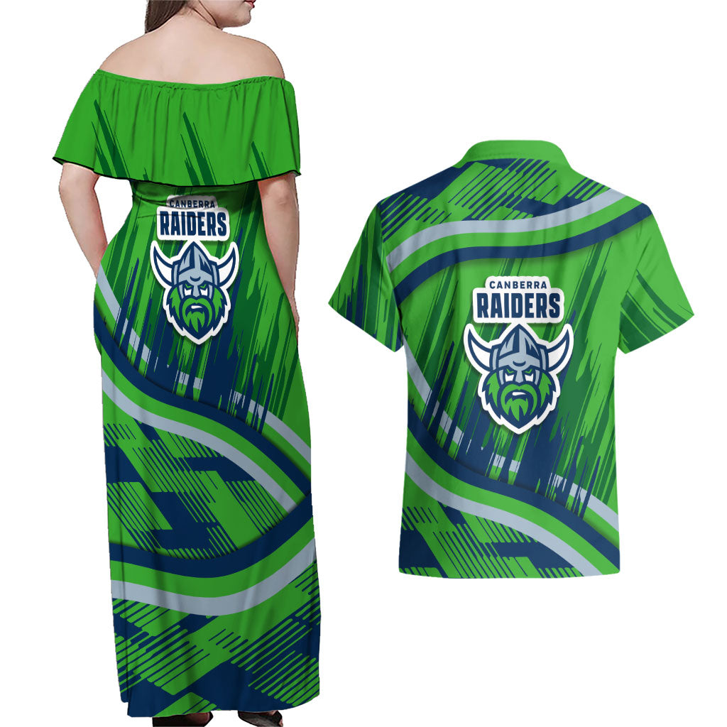 Canberra Raiders Rugby Mascot Couples Matching Off Shoulder Maxi Dress and Hawaiian Shirt Fierce Athlete Graphic in Sports Style