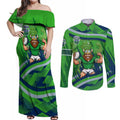Canberra Raiders Rugby Mascot Couples Matching Off Shoulder Maxi Dress and Long Sleeve Button Shirt Fierce Athlete Graphic in Sports Style