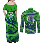 Canberra Raiders Rugby Mascot Couples Matching Off Shoulder Maxi Dress and Long Sleeve Button Shirt Fierce Athlete Graphic in Sports Style