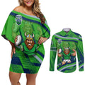 Canberra Raiders Rugby Mascot Couples Matching Off Shoulder Short Dress and Long Sleeve Button Shirt Fierce Athlete Graphic in Sports Style