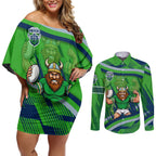 Canberra Raiders Rugby Mascot Couples Matching Off Shoulder Short Dress and Long Sleeve Button Shirt Fierce Athlete Graphic in Sports Style