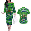 Canberra Raiders Rugby Mascot Couples Matching Off The Shoulder Long Sleeve Dress and Hawaiian Shirt Fierce Athlete Graphic in Sports Style