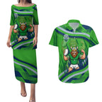 Canberra Raiders Rugby Mascot Couples Matching Puletasi and Hawaiian Shirt Fierce Athlete Graphic in Sports Style