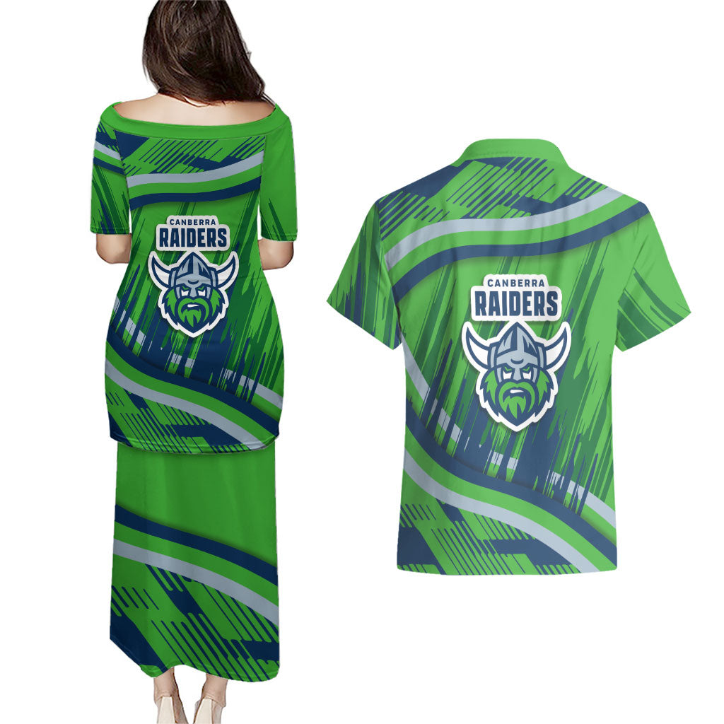 Canberra Raiders Rugby Mascot Couples Matching Puletasi and Hawaiian Shirt Fierce Athlete Graphic in Sports Style