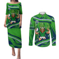 Canberra Raiders Rugby Mascot Couples Matching Puletasi and Long Sleeve Button Shirt Fierce Athlete Graphic in Sports Style