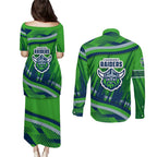 Canberra Raiders Rugby Mascot Couples Matching Puletasi and Long Sleeve Button Shirt Fierce Athlete Graphic in Sports Style