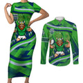 Canberra Raiders Rugby Mascot Couples Matching Short Sleeve Bodycon Dress and Long Sleeve Button Shirt Fierce Athlete Graphic in Sports Style