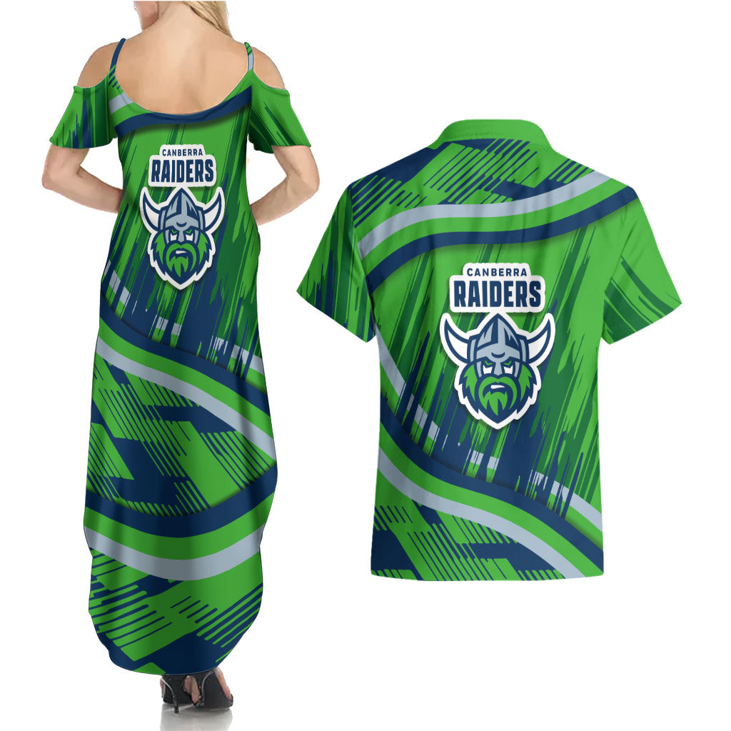Canberra Raiders Rugby Mascot Couples Matching Summer Maxi Dress and Hawaiian Shirt Fierce Athlete Graphic in Sports Style