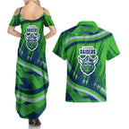Canberra Raiders Rugby Mascot Couples Matching Summer Maxi Dress and Hawaiian Shirt Fierce Athlete Graphic in Sports Style